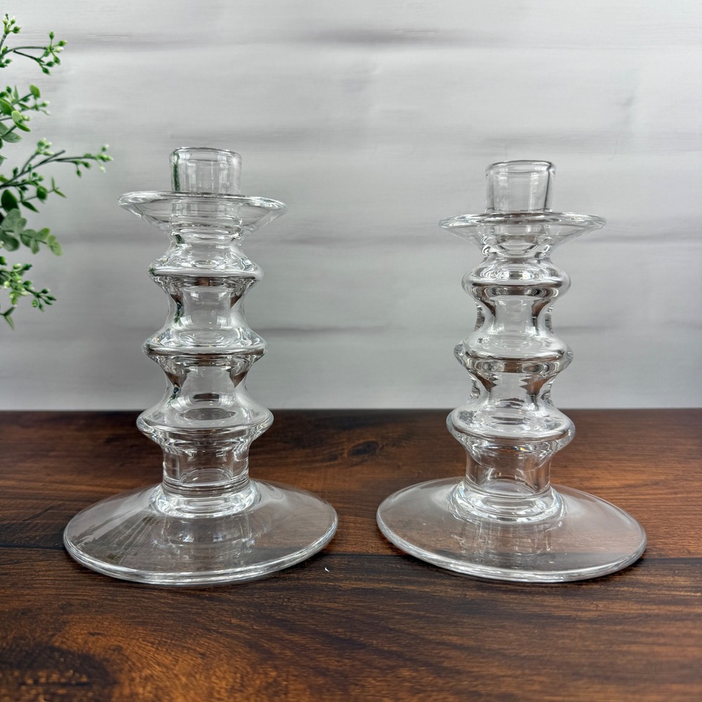 Hadeland Glassverk S.B. Severin Brørby Glass Candlesticks Norway Pair